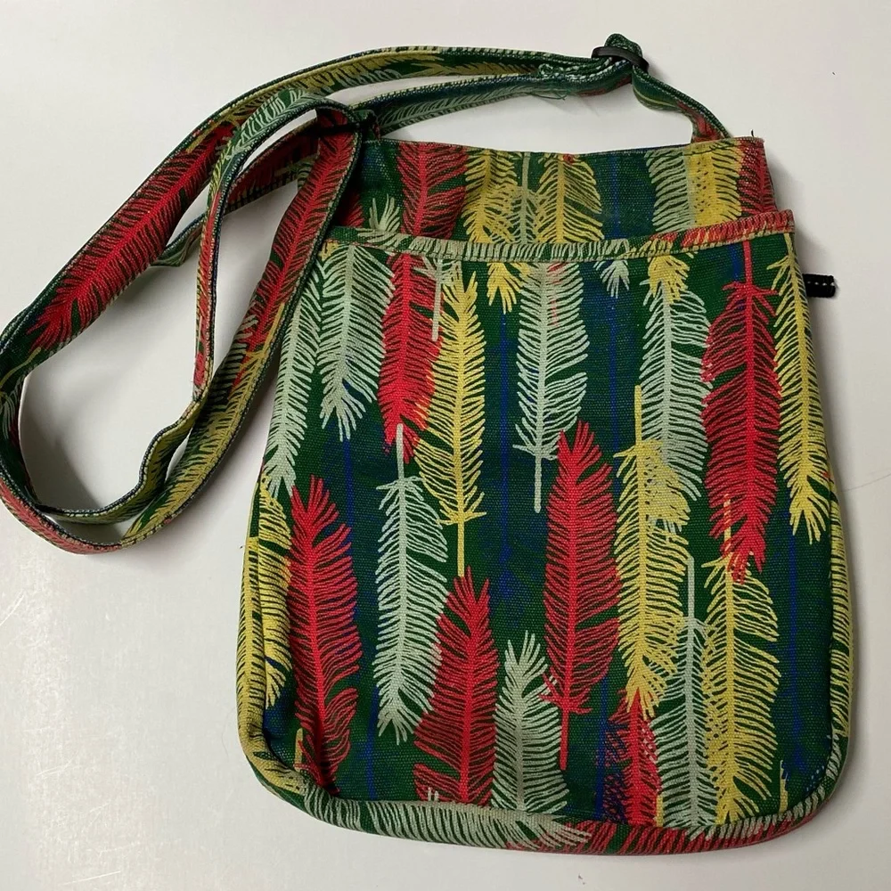 Kavu Crossbody Bag Green Multicolor Feather Print